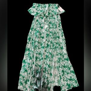 Strapless Japna Green and White Dress